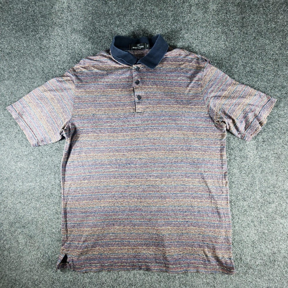 Bugatchi Uomo Mens XL Polo Shirt Mercerized Cotton Multi Colored Knit Preppy